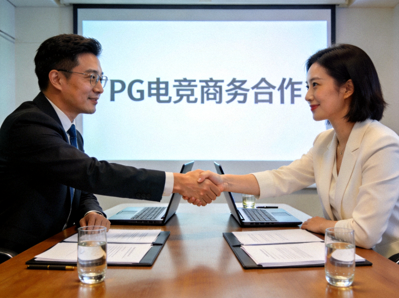 PG电竞商务合作会议场景 - 双方代表在会议室中握手达成合作协议
