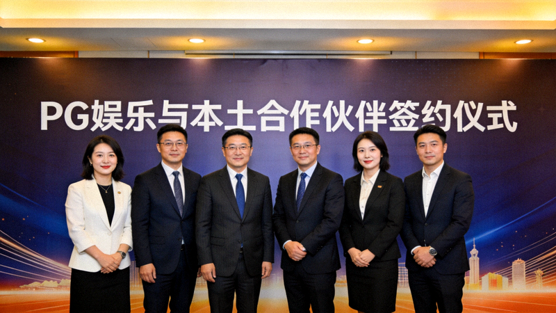 PG娱乐与本土合作伙伴签约仪式合影 - 双方团队代表在签约背景板前合影留念