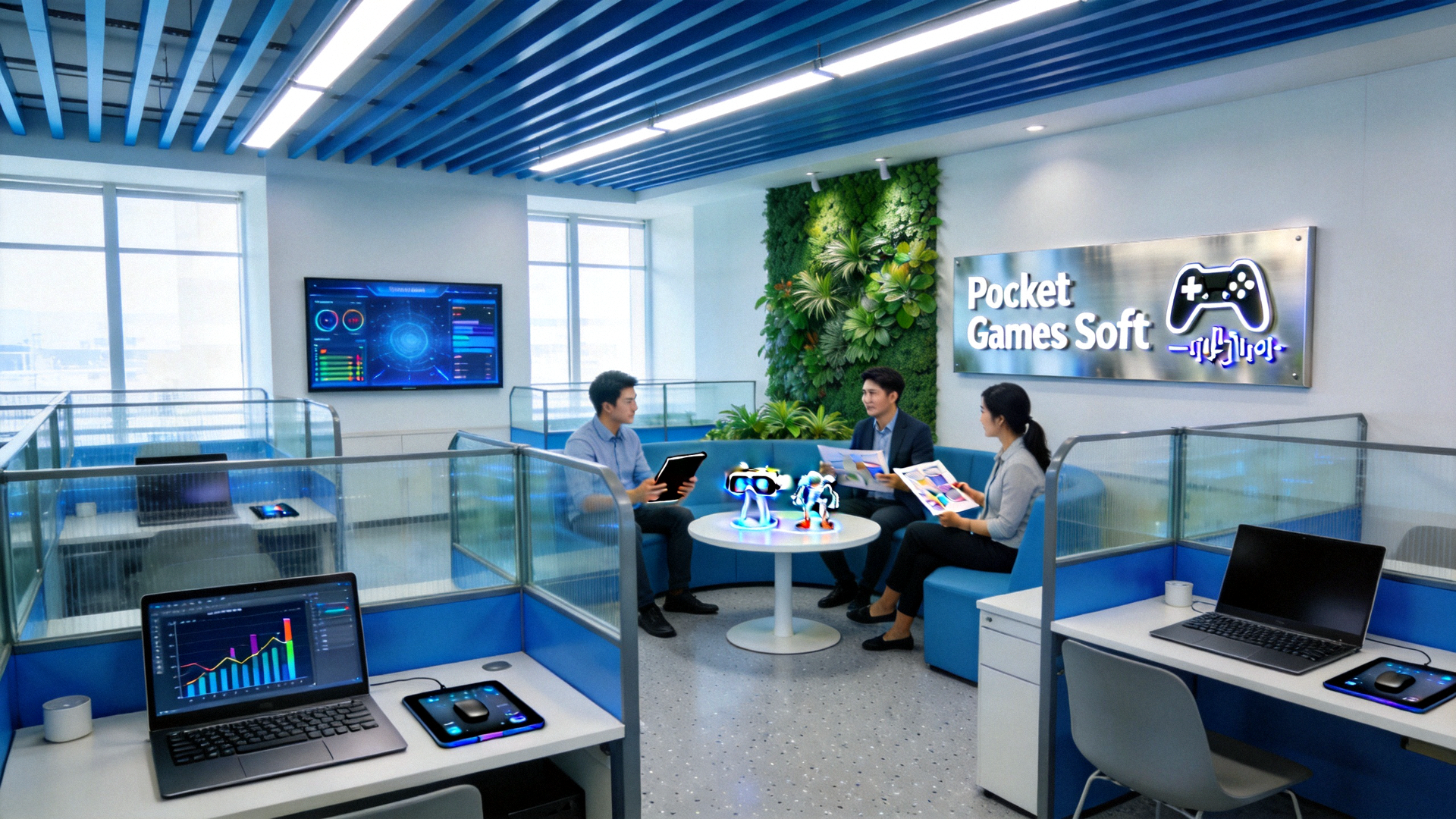 现代化科技企业办公环境 - 象征Pocket Games Soft的专业与创新